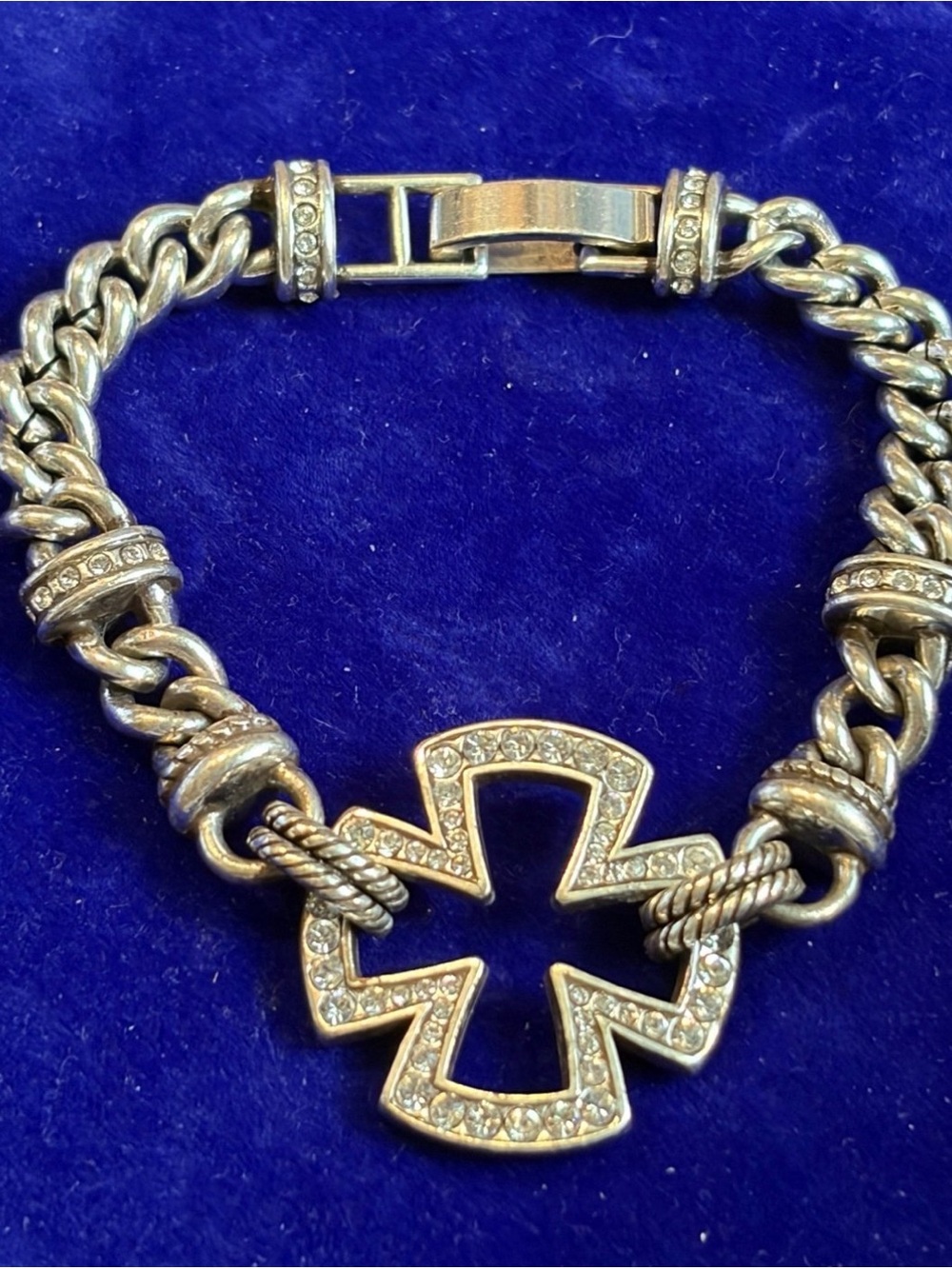Brighton Silver-Tone Pave Cross Link Bracelet